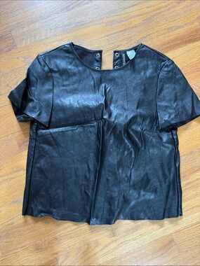 H&M Black Faux Leather Short Sleeve Crop Top